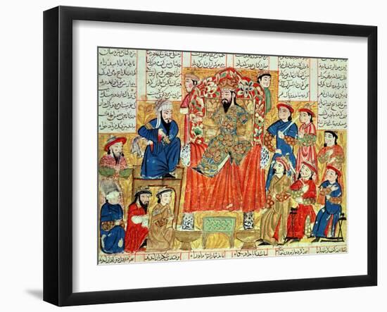 A Sultan and His Court, Illustration from the "Shahnama", by Abu"L-Qasim Manur Firdawsi circa 1330-null-Framed Giclee Print