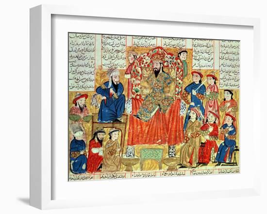 A Sultan and His Court, Illustration from the "Shahnama", by Abu"L-Qasim Manur Firdawsi circa 1330-null-Framed Giclee Print