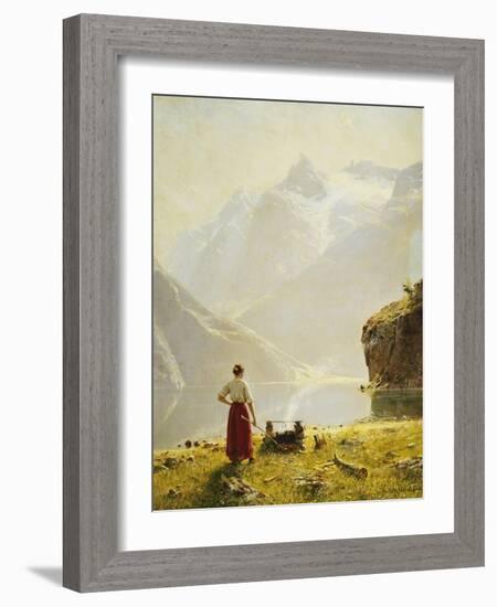 A Summer Day on a Norwegian Fjord-Hans Dahl-Framed Giclee Print