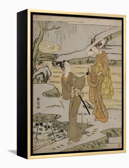 A Summer Scene on a Raised Embankment of a Young Man Cutting an Aubergine to Give to His Young…-Suzuki Harunobu-Framed Premier Image Canvas