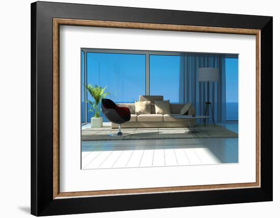 A Sunny Living Room with Large Windows-PlusONE-Framed Photographic Print
