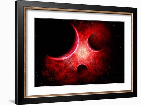 A Supernova Destroying Itself and its Planets-null-Framed Art Print