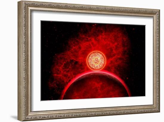 A Supernova Destroying Itself and its Planets-null-Framed Art Print