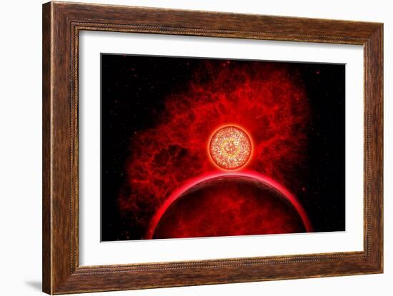 A Supernova Destroying Itself and its Planets-null-Framed Art Print