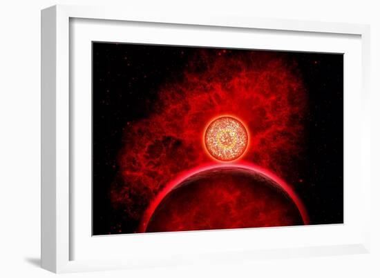 A Supernova Destroying Itself and its Planets-null-Framed Art Print