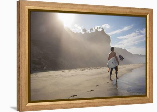 A Surfer at Black's Beach Near from the Torrey Pines State Reserve in San Diego, California-Carlo Acenas-Framed Premier Image Canvas