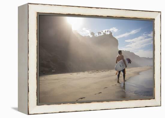 A Surfer at Black's Beach Near from the Torrey Pines State Reserve in San Diego, California-Carlo Acenas-Framed Premier Image Canvas