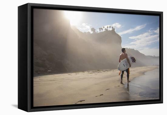 A Surfer at Black's Beach Near from the Torrey Pines State Reserve in San Diego, California-Carlo Acenas-Framed Premier Image Canvas