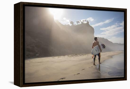 A Surfer at Black's Beach Near from the Torrey Pines State Reserve in San Diego, California-Carlo Acenas-Framed Premier Image Canvas