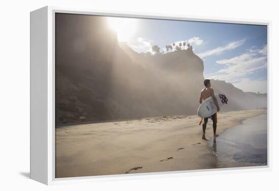 A Surfer at Black's Beach Near from the Torrey Pines State Reserve in San Diego, California-Carlo Acenas-Framed Premier Image Canvas