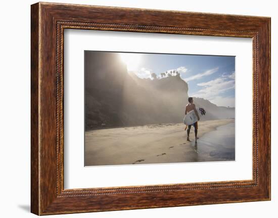 A Surfer at Black's Beach Near from the Torrey Pines State Reserve in San Diego, California-Carlo Acenas-Framed Photographic Print