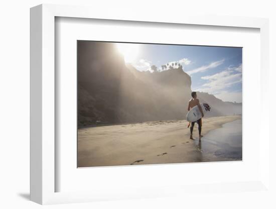 A Surfer at Black's Beach Near from the Torrey Pines State Reserve in San Diego, California-Carlo Acenas-Framed Photographic Print