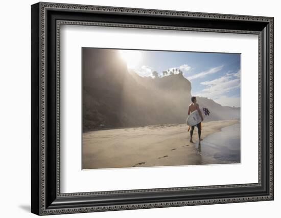 A Surfer at Black's Beach Near from the Torrey Pines State Reserve in San Diego, California-Carlo Acenas-Framed Photographic Print