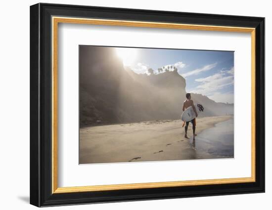 A Surfer at Black's Beach Near from the Torrey Pines State Reserve in San Diego, California-Carlo Acenas-Framed Photographic Print