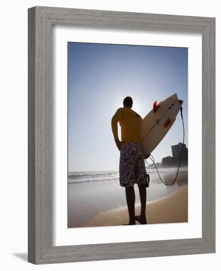 A Surfer Looks Out to the Waves at Manly Beach on Sydney's North Shore, Australia-Andrew Watson-Framed Photographic Print