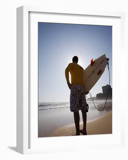 A Surfer Looks Out to the Waves at Manly Beach on Sydney's North Shore, Australia-Andrew Watson-Framed Photographic Print