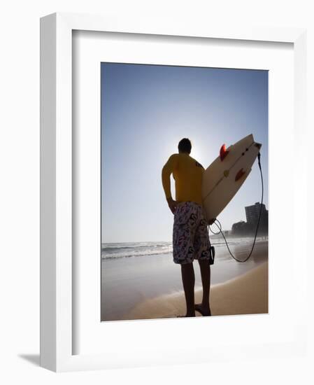 A Surfer Looks Out to the Waves at Manly Beach on Sydney's North Shore, Australia-Andrew Watson-Framed Photographic Print