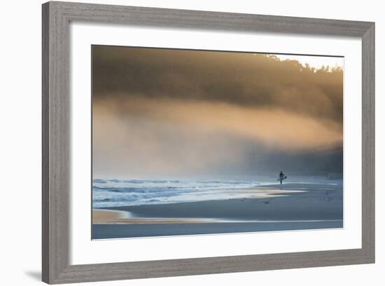 A Surfer on Juquehy Beach at Sunrise-Alex Saberi-Framed Photographic Print