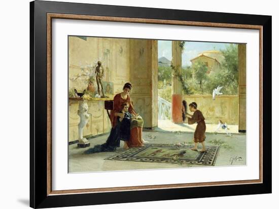 A Surprise Visitor (Oil on Canvas)-Ettore Forti-Framed Giclee Print