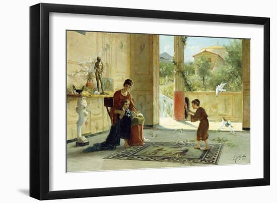 A Surprise Visitor (Oil on Canvas)-Ettore Forti-Framed Giclee Print