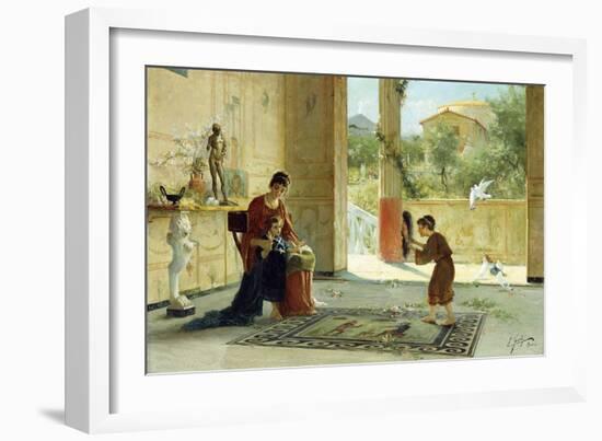 A Surprise Visitor (Oil on Canvas)-Ettore Forti-Framed Giclee Print