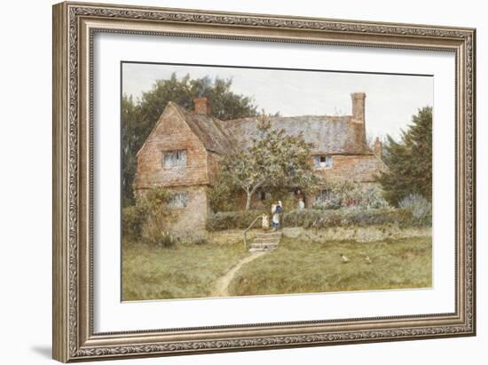 A Surrey Cottage with a Mother and Her Children (Watercolour with Scratching Out)-Helen Allingham-Framed Giclee Print