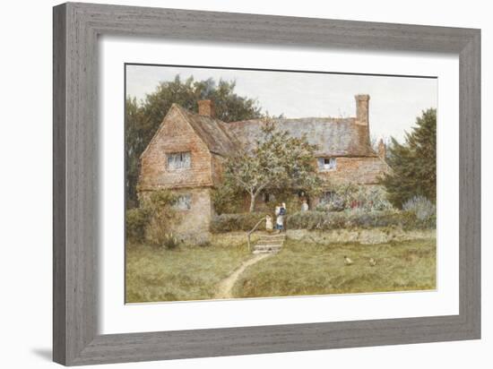 A Surrey Cottage with a Mother and Her Children (Watercolour with Scratching Out)-Helen Allingham-Framed Giclee Print