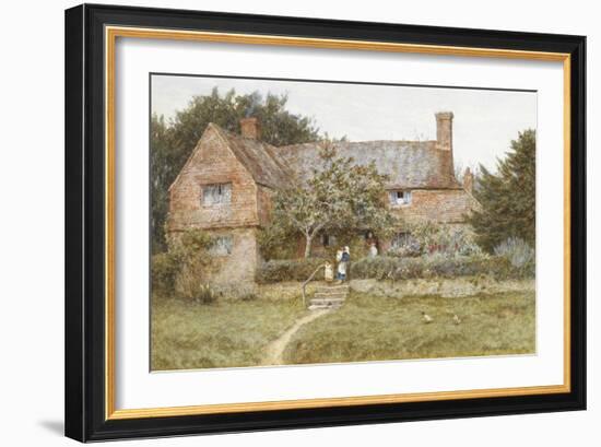 A Surrey Cottage with a Mother and Her Children (Watercolour with Scratching Out)-Helen Allingham-Framed Giclee Print