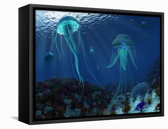 A Swarm of Jellyfish Swim the Panthalassic Ocean-Stocktrek Images-Framed Premier Image Canvas