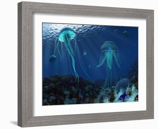 A Swarm of Jellyfish Swim the Panthalassic Ocean-Stocktrek Images-Framed Photographic Print