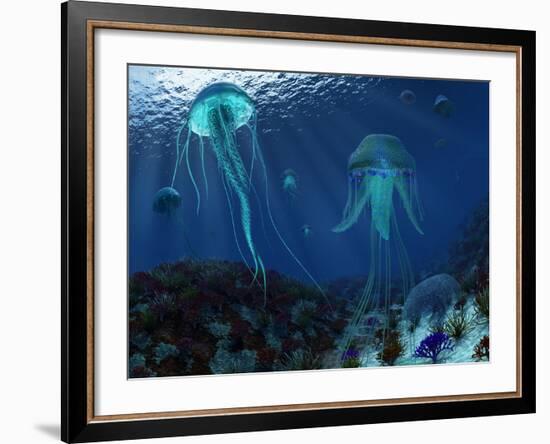 A Swarm of Jellyfish Swim the Panthalassic Ocean-Stocktrek Images-Framed Photographic Print