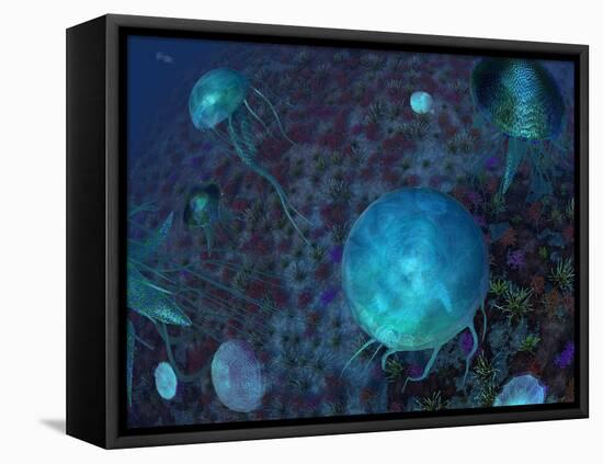 A Swarm of Jellyfish Swim the Panthalassic Ocean-Stocktrek Images-Framed Premier Image Canvas