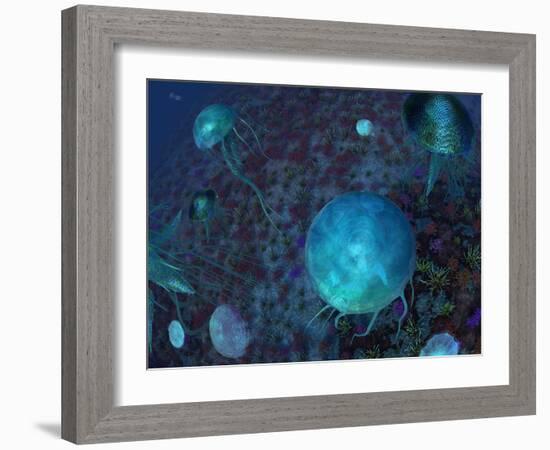 A Swarm of Jellyfish Swim the Panthalassic Ocean-Stocktrek Images-Framed Photographic Print