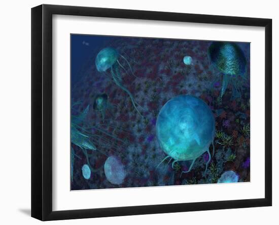 A Swarm of Jellyfish Swim the Panthalassic Ocean-Stocktrek Images-Framed Photographic Print