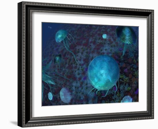 A Swarm of Jellyfish Swim the Panthalassic Ocean-Stocktrek Images-Framed Photographic Print