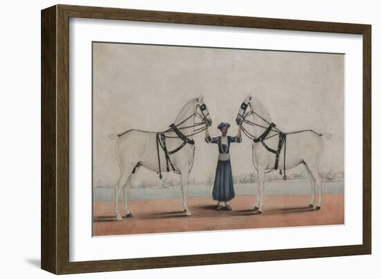 A Syce  Holding Two Carriage Horses, c.1845-Shaik Muhammad Amir of Karraya-Framed Giclee Print