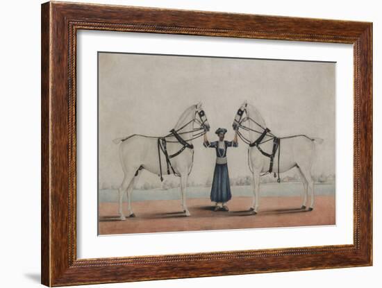 A Syce  Holding Two Carriage Horses, c.1845-Shaik Muhammad Amir of Karraya-Framed Giclee Print