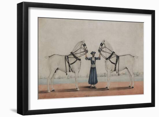 A Syce  Holding Two Carriage Horses, c.1845-Shaik Muhammad Amir of Karraya-Framed Giclee Print