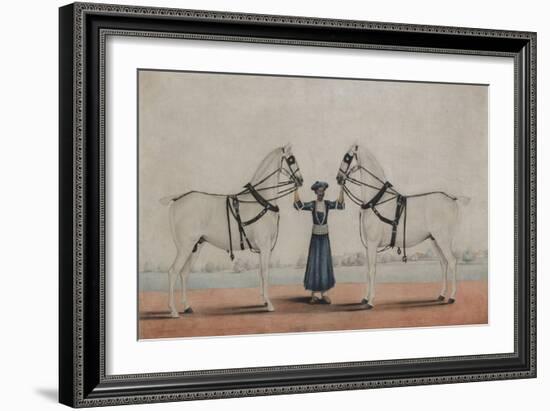 A Syce  Holding Two Carriage Horses, c.1845-Shaik Muhammad Amir of Karraya-Framed Giclee Print