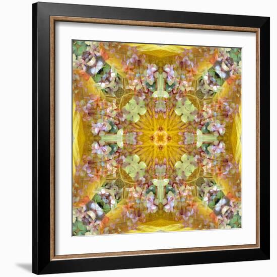 A Symmetric Floral Montage with Yellow Autumn Leafes-Alaya Gadeh-Framed Photographic Print