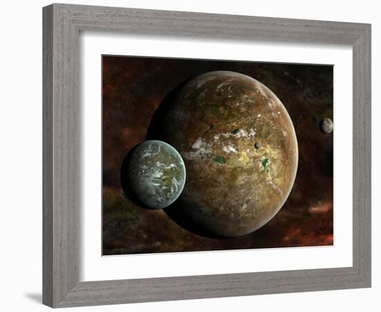 A System of Extraterrestrial Planets and their Moons-Stocktrek Images-Framed Photographic Print