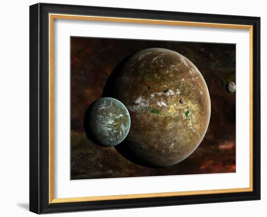 A System of Extraterrestrial Planets and their Moons-Stocktrek Images-Framed Photographic Print