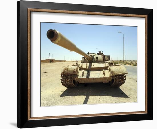 A T-55 Tank Destroyed by Nato Forces in the Desert North of Ajadabiya, Libya-Stocktrek Images-Framed Photographic Print