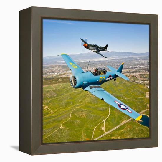 A T-6 Texan and P-51D Mustang in Flight over Chino, California-null-Framed Premier Image Canvas