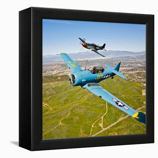 A T-6 Texan and P-51D Mustang in Flight over Chino, California-null-Framed Premier Image Canvas