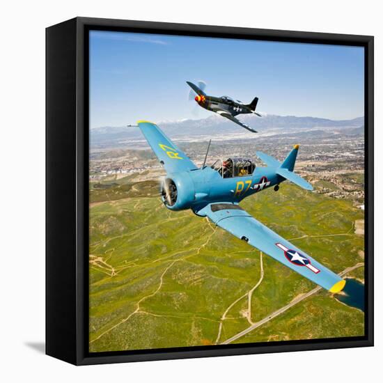 A T-6 Texan and P-51D Mustang in Flight over Chino, California-null-Framed Premier Image Canvas