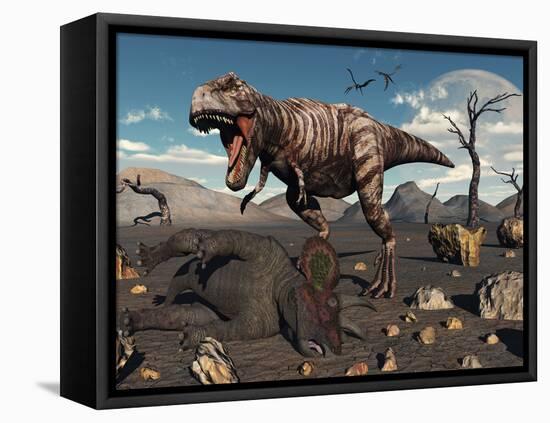 A T. Rex Is About to Make a Meal of a Dead Triceratops-Stocktrek Images-Framed Premier Image Canvas