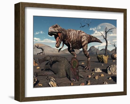 A T. Rex Is About to Make a Meal of a Dead Triceratops-Stocktrek Images-Framed Photographic Print