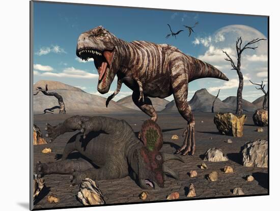 A T. Rex Is About to Make a Meal of a Dead Triceratops-Stocktrek Images-Mounted Photographic Print
