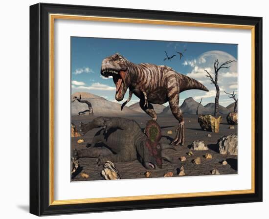A T. Rex Is About to Make a Meal of a Dead Triceratops-Stocktrek Images-Framed Photographic Print